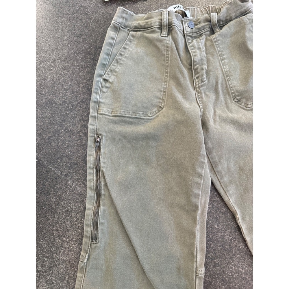 Mica Denim Women Olive Green Cropped Utility Cargo Pants Bungee Hem Size 26 - Picture 4 of 7